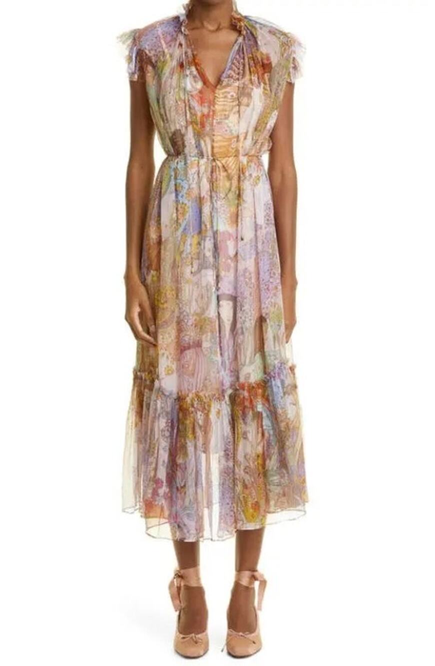 ZIMMERMANN Kaleidoscope Flutter Midi Dress Zodiac Girls Silk Colorful US 8